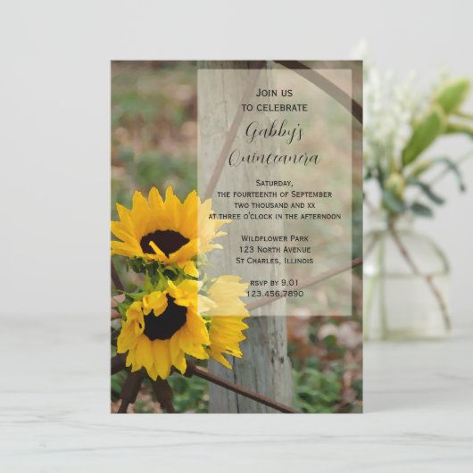 Rustige zonnebloemen Quinceanera Party Invitation Kaart (Staand voorkant)