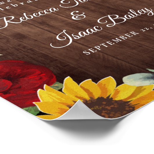 Rustige zonnebloemen Rode rozen Weddenschap Welkom Poster (Hoek)