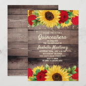 Rustige zonnebloemen Rood Roses Quinceañera Kaart (Voorkant / Achterkant)