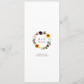 Rustige zonnebloemen Rozen Burgundy Red Wedding Menu (Achterkant)
