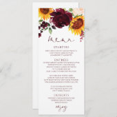 Rustige zonnebloemen Rozen Burgundy Red Wedding Menu (Voorkant / Achterkant)