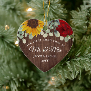 Rustige zonnebloemen Rozen Eerste Kerstmis Mr. & M Keramisch Ornament