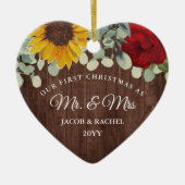 Rustige zonnebloemen Rozen Eerste Kerstmis Mr. & M Keramisch Ornament (Voorkant)