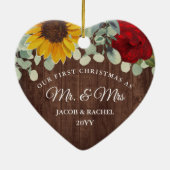 Rustige zonnebloemen Rozen Eerste Kerstmis Mr. & M Keramisch Ornament (Achterkant)