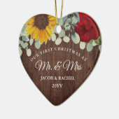 Rustige zonnebloemen Rozen Eerste Kerstmis Mr. & M Keramisch Ornament (Links)