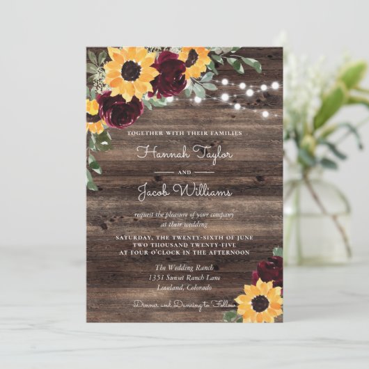 Rustige zonnebloemen Rozen Hood String Lights Wedd Kaart (Staand voorkant)