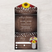 Rustige zonnebloemen Rozen Jar Lights Wedding All In One Uitnodiging (Binnen)