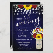 Rustige zonnebloemen Rozen Mason Jar Blue Wedding (Voorkant / Achterkant)