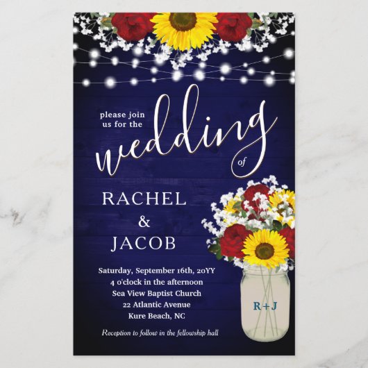 Rustige zonnebloemen Rozen Mason Jar Blue Wedding (Voorkant)