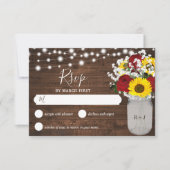 Rustige zonnebloemen Rozen Mason Jar Lights Weddin RSVP Kaartje (Voorkant)
