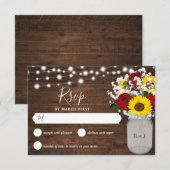 Rustige zonnebloemen Rozen Mason Jar Lights Weddin RSVP Kaartje (Voorkant / Achterkant)