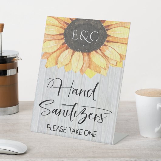Rustige zonnebloemen - Sanitizer Monogram Weddensc Reclamebord Met Voetstuk (Insitu)