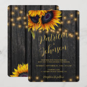 Rustige zonnebloemen schuren een bruiloft met hout kaart (Voorkant / Achterkant)