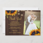 Rustige zonnebloemen schuren een houtovenbruiloft bedankkaart (Voorkant)