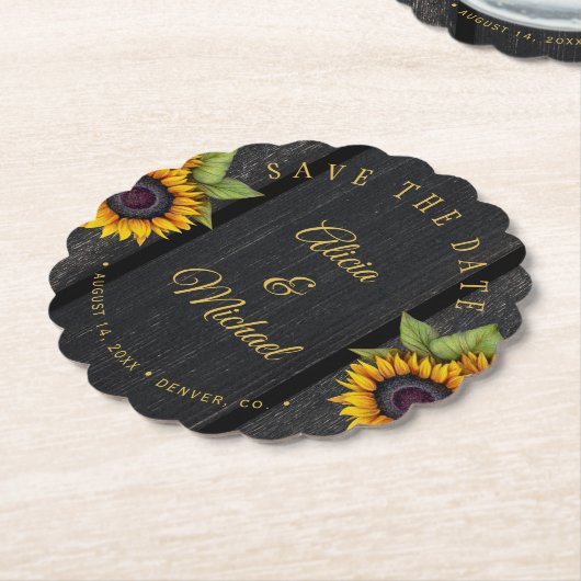 Rustige zonnebloemen, snijhout, huwelijksdag kartonnen onderzetters (Gekanteld)
