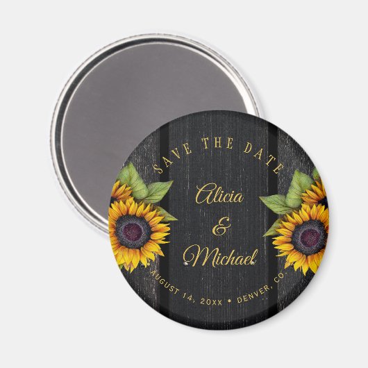 Rustige zonnebloemen, snijhout, huwelijksdag magneet (Voorkant / Achterkant)