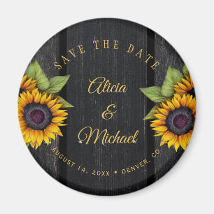 Rustige zonnebloemen, snijhout, huwelijksdag magneet