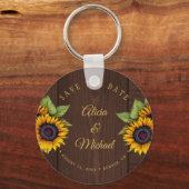 Rustige zonnebloemen, snijhout, huwelijksdag sleutelhanger (Voorkant)