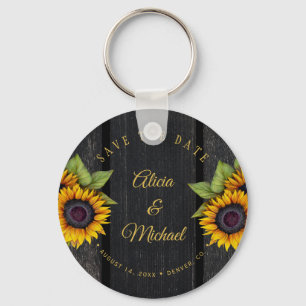 Rustige zonnebloemen, snijhout, huwelijksdag sleutelhanger