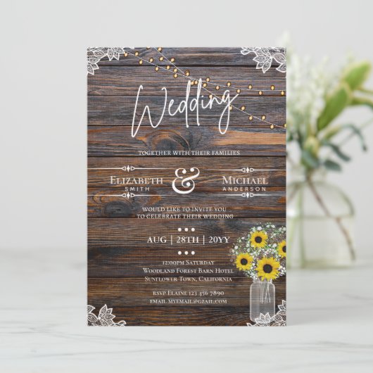 Rustige zonnebloemen Strings Lights Uitnodiging We (Staand voorkant)