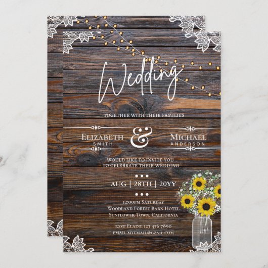 Rustige zonnebloemen Strings Lights Uitnodiging We (Voorkant / Achterkant)