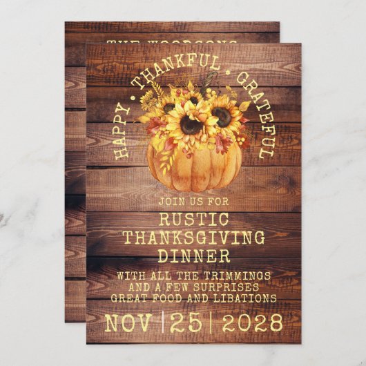 Rustige zonnebloemen Thanksgiving pompoen hout Kaart (Voorkant / Achterkant)