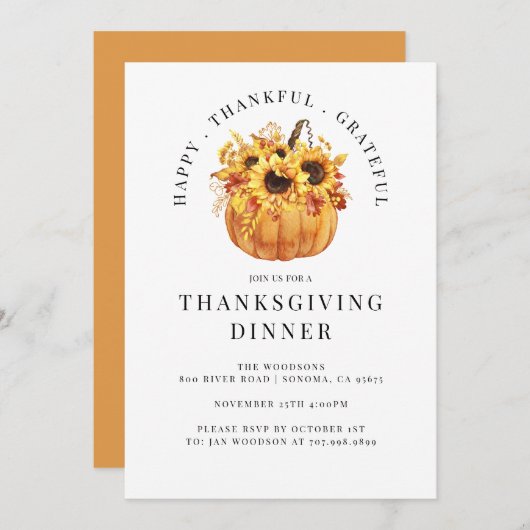 Rustige zonnebloemen Thanksgiving pompoen Kaart (Voorkant / Achterkant)