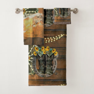 Rustige Zonnebloemen Wagon Wheel Cowboy Boots Bad Handdoek