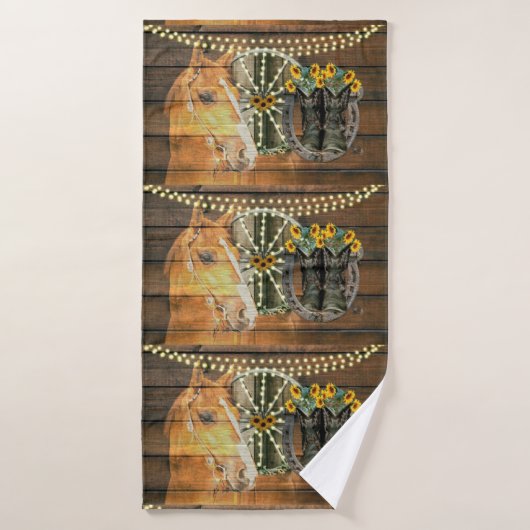 Rustige Zonnebloemen Wagon Wheel Cowboy Boots Badhanddoek (Badhanddoek)