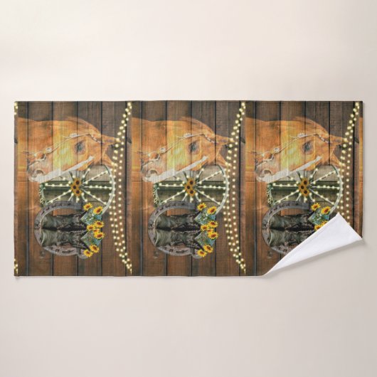 Rustige Zonnebloemen Wagon Wheel Cowboy Boots Badhanddoek (Badhanddoek)