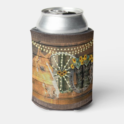 Rustige Zonnebloemen Wagon Wheel Cowboy Boots Blikjeskoeler (Blikje Achterkant)