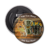Rustige Zonnebloemen Wagon Wheel Cowboy Boots Button Flesopener (Voorkant)