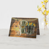 Rustige Zonnebloemen Wagon Wheel Cowboy Boots Kaart (Gele Bloem)