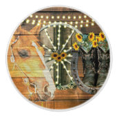 Rustige Zonnebloemen Wagon Wheel Cowboy Boots Keramische Knop (Voorkant)