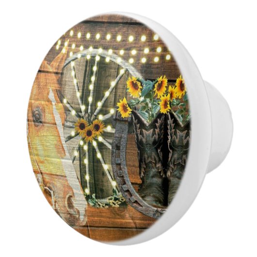 Rustige Zonnebloemen Wagon Wheel Cowboy Boots Keramische Knop (Rechts)