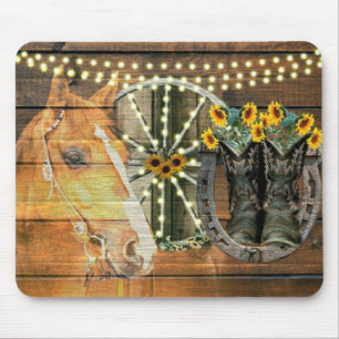 Rustige Zonnebloemen Wagon Wheel Cowboy Boots Muismat