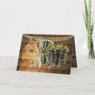 Rustige Zonnebloemen Wagon Wheel Cowboy Boots Notitiekaartje