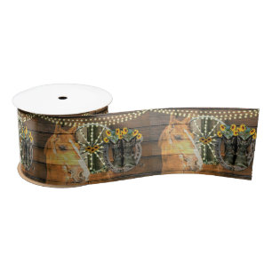 Rustige Zonnebloemen Wagon Wheel Cowboy Boots Satijnen Lint