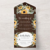 Rustige zonnebloemen | Waterverf Floral Wedding All In One Uitnodiging (Binnen)