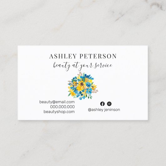 Rustige zonnebloemen waterverf florale scriptmake- visitekaartje (Achterkant)