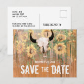 Rustige zonnebloemen Wedden Bull Skull Save the Da Aankondigingskaart (Voorkant / Achterkant)