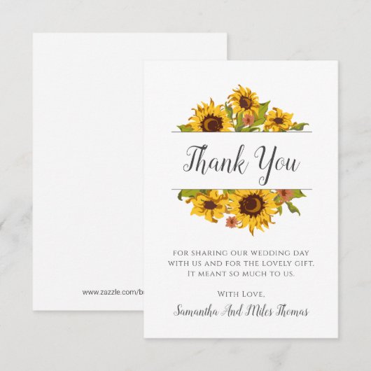 Rustige zonnebloemen Weddenflat Hartelijk dank Bedankkaart (Voorkant / Achterkant)