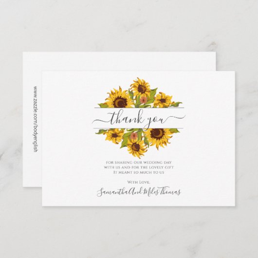 Rustige zonnebloemen Weddenflat Hartelijk dank Bedankkaart (Voorkant / Achterkant)