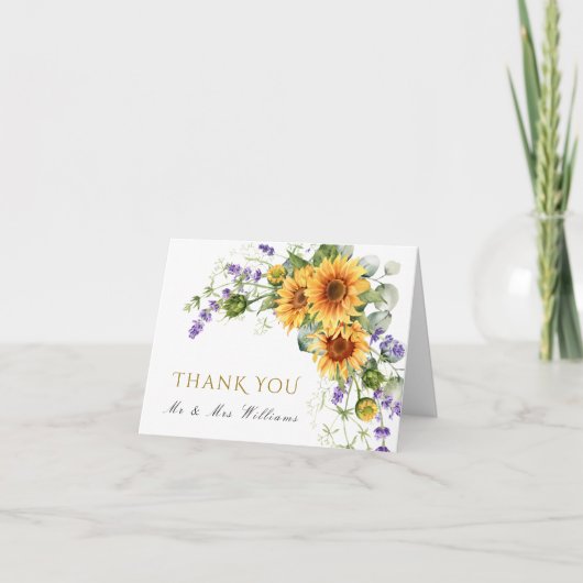Rustige zonnebloemen Weddenschap Hartelijk dank Bedankkaart (Voorkant)