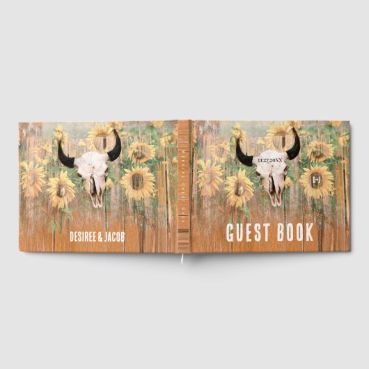 Rustige zonnebloemen Western Floral Bull Skull Gastenboek (Volledig)