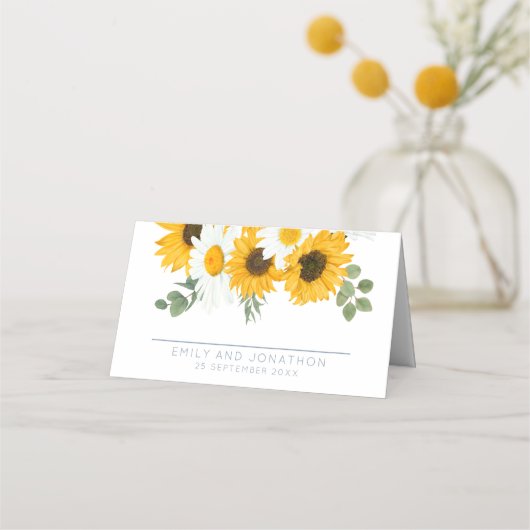 Rustige zonnebloemen Wildbloemen Namen Datum huwel Plaatskaartje (Voorkant)