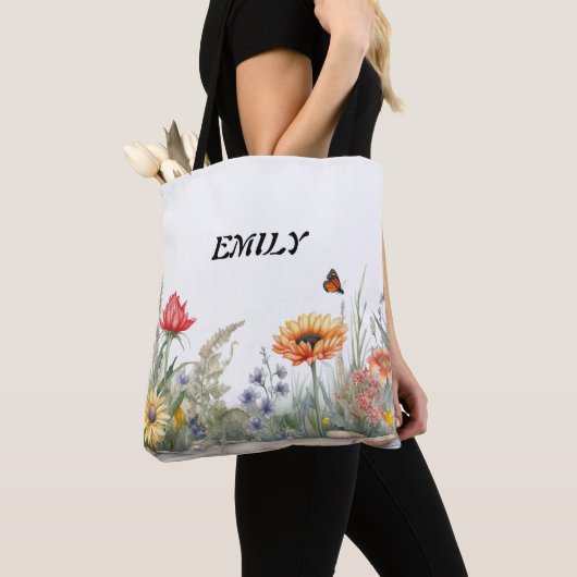 Rustige Zonnebloemen Wilde Bloem | Aangepaste Naam Tote Bag (Dichtbij)