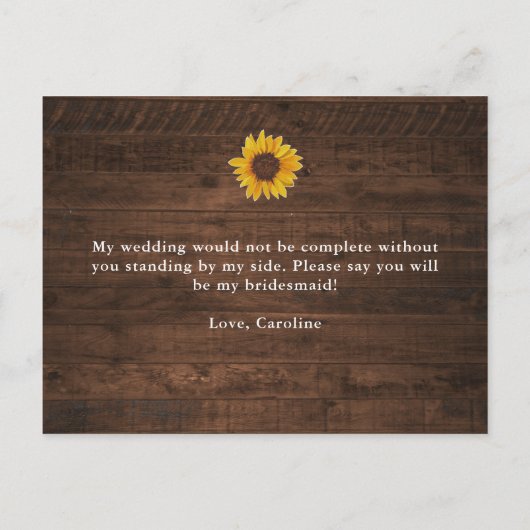 Rustige zonnebloemen worden mijn Bridesmaid Uitnodiging Briefkaart (Achterkant)