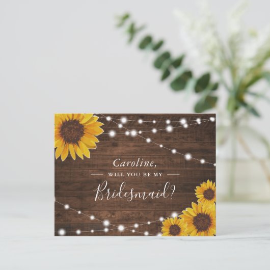 Rustige zonnebloemen worden mijn Bridesmaid Uitnodiging Briefkaart (Staand voorkant)