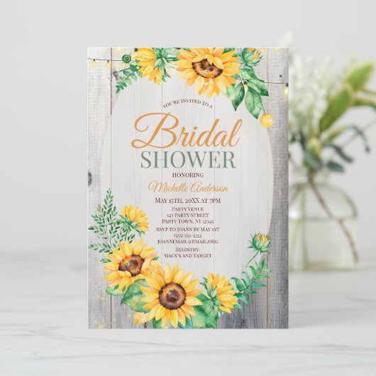 Rustige zonnebloemhout en lichte Vrijgezellenfeest Kaart (Staand voorkant)